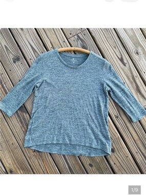 Athleta Top 3/4 Sleeve Pullover Subtle Spacedye Stripe